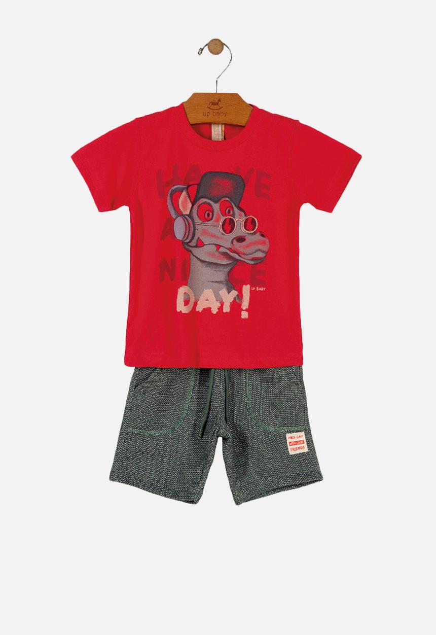 UP Baby - Boys T-shirt & shorts set - red & navy