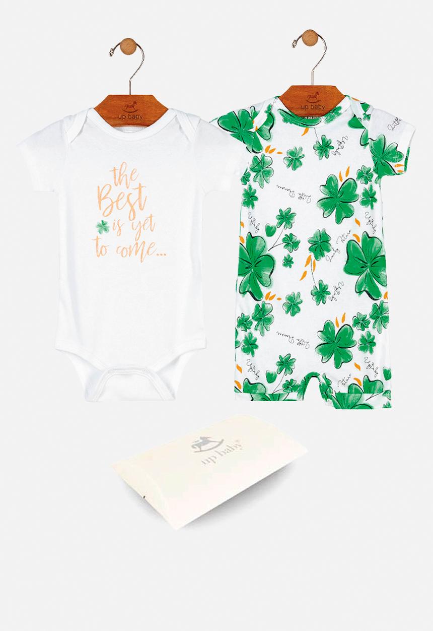 UP Baby - Bodysuit & romper set - white & green