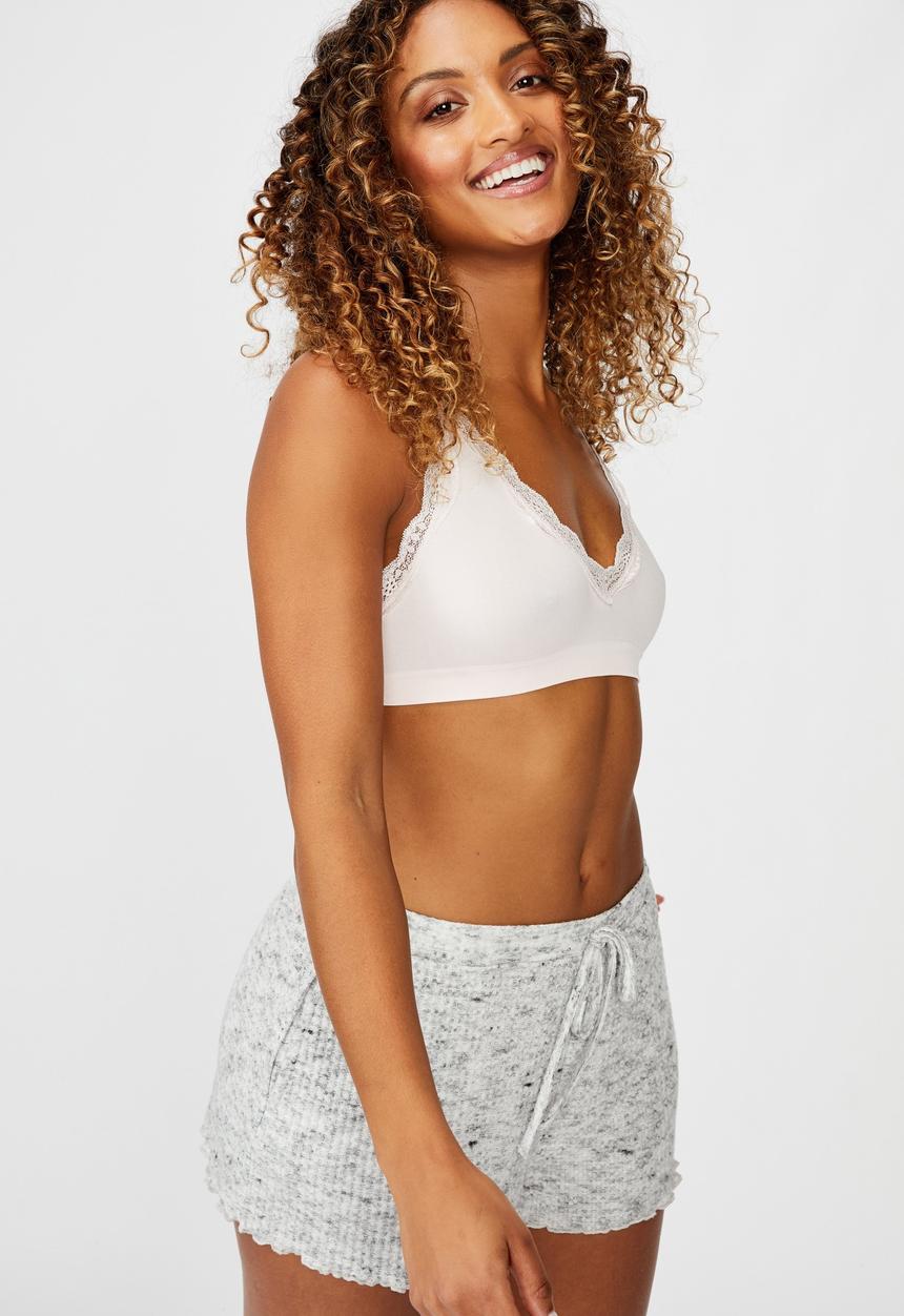 Cotton On - Seamfree rib & lace triangle bralette -crystal pink