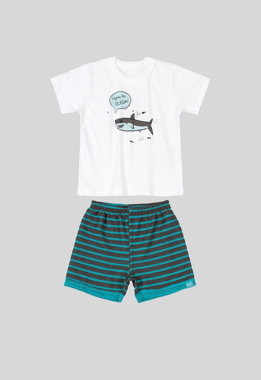 Quimby - T-shirt & bermuda shorts set - white & blue 