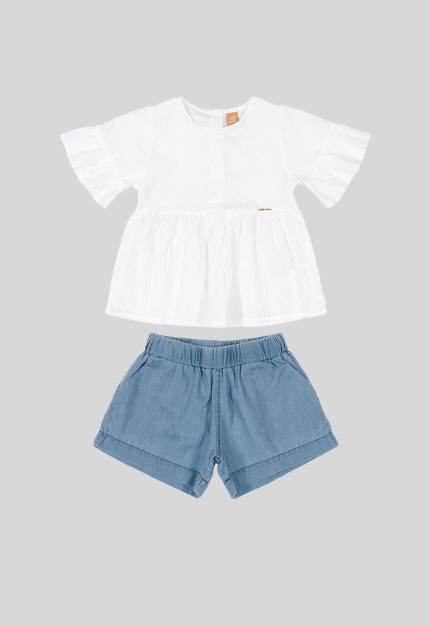 UP Baby - Girls blouse & shorts set - white & blue