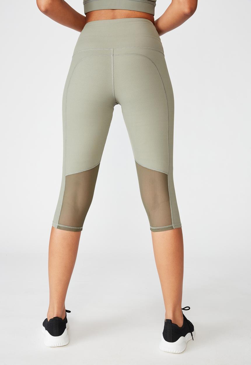 Cotton On - Workout rib mesh capri - steely shadow