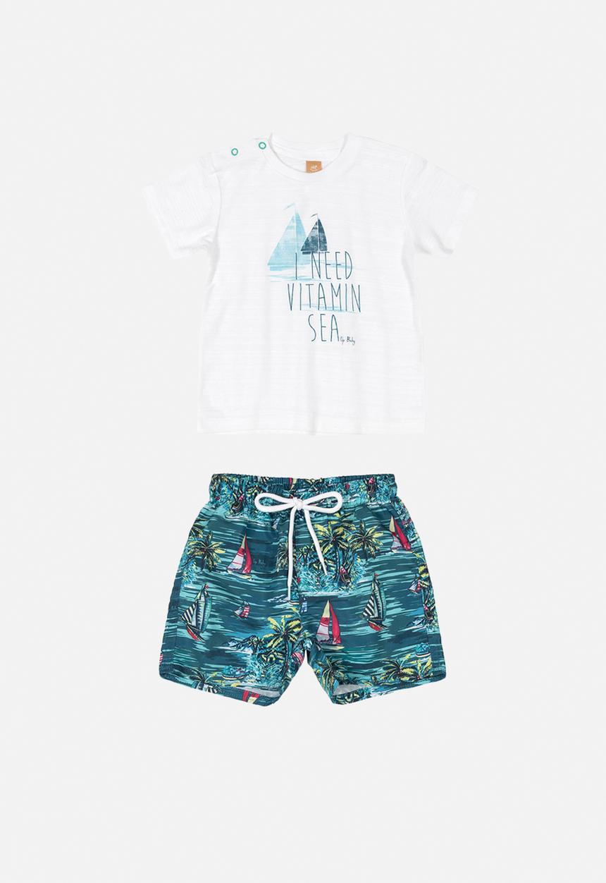 UP Baby - Bermuda shorts and T-shirt set - white & blue