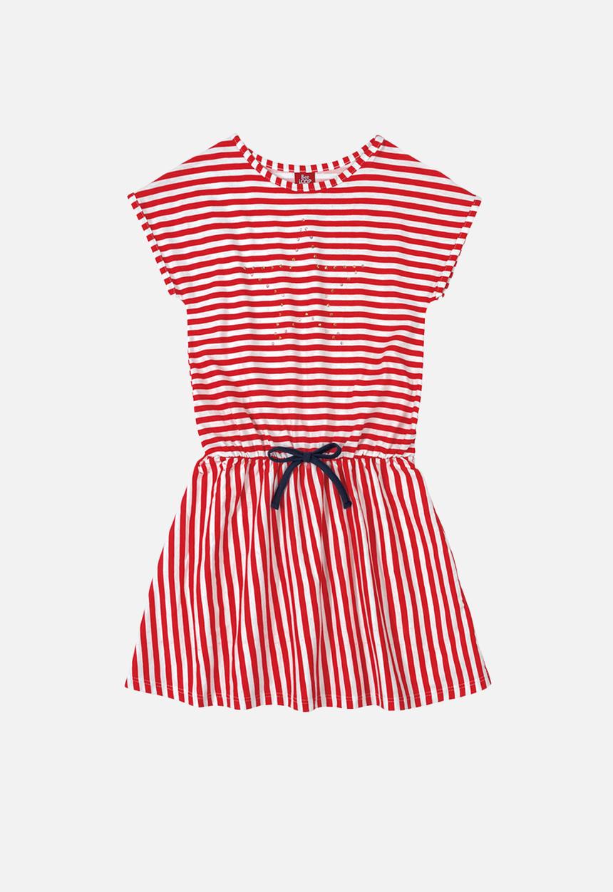 Bee Loop - Girls stripe dress - red & white 