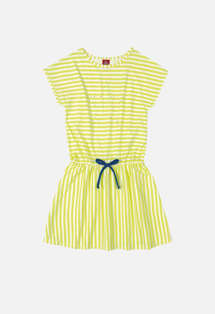 Bee Loop - Girls stripe dress - yellow & white 