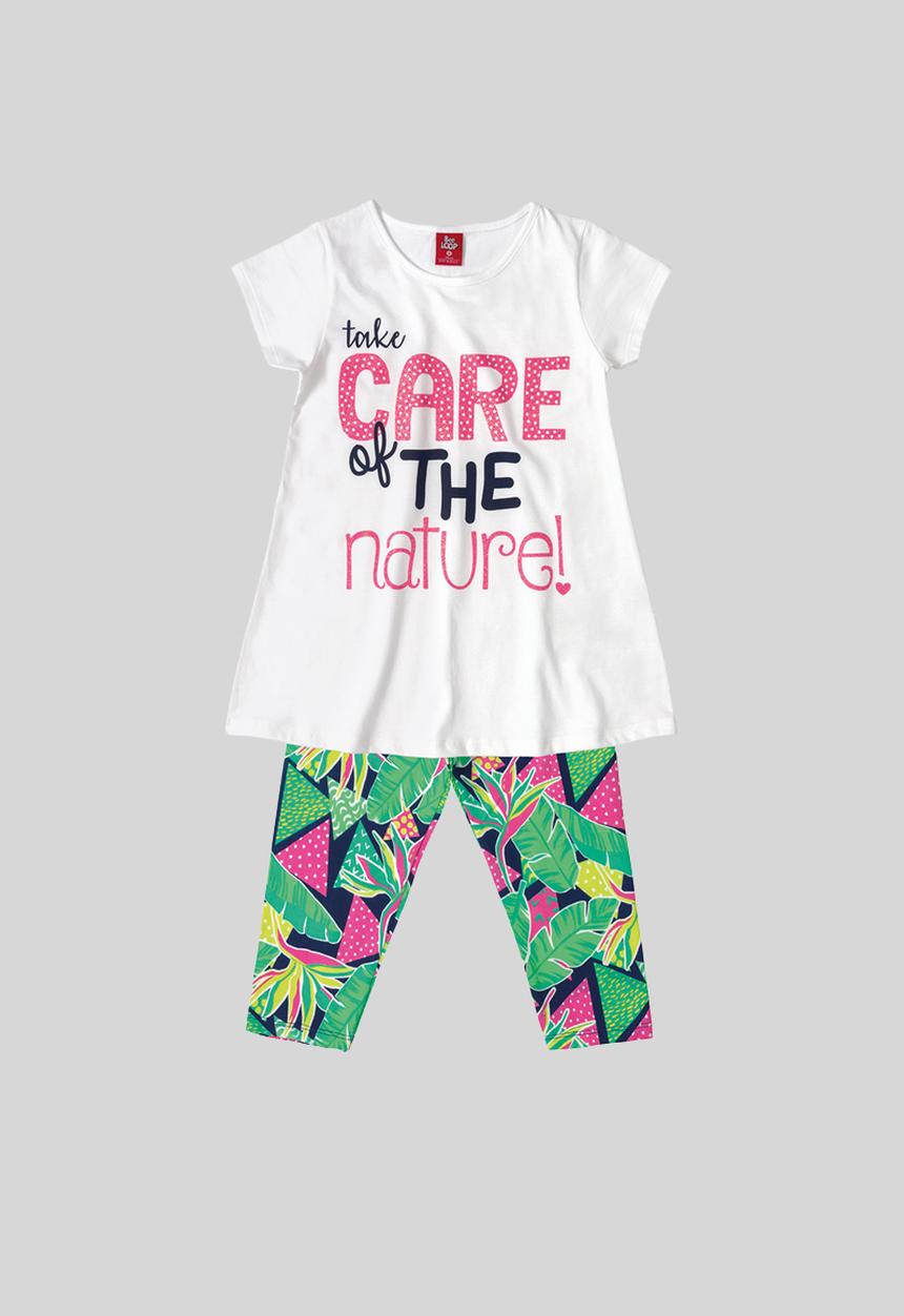 Bee Loop - Girls printed tee & pants set - white & green 