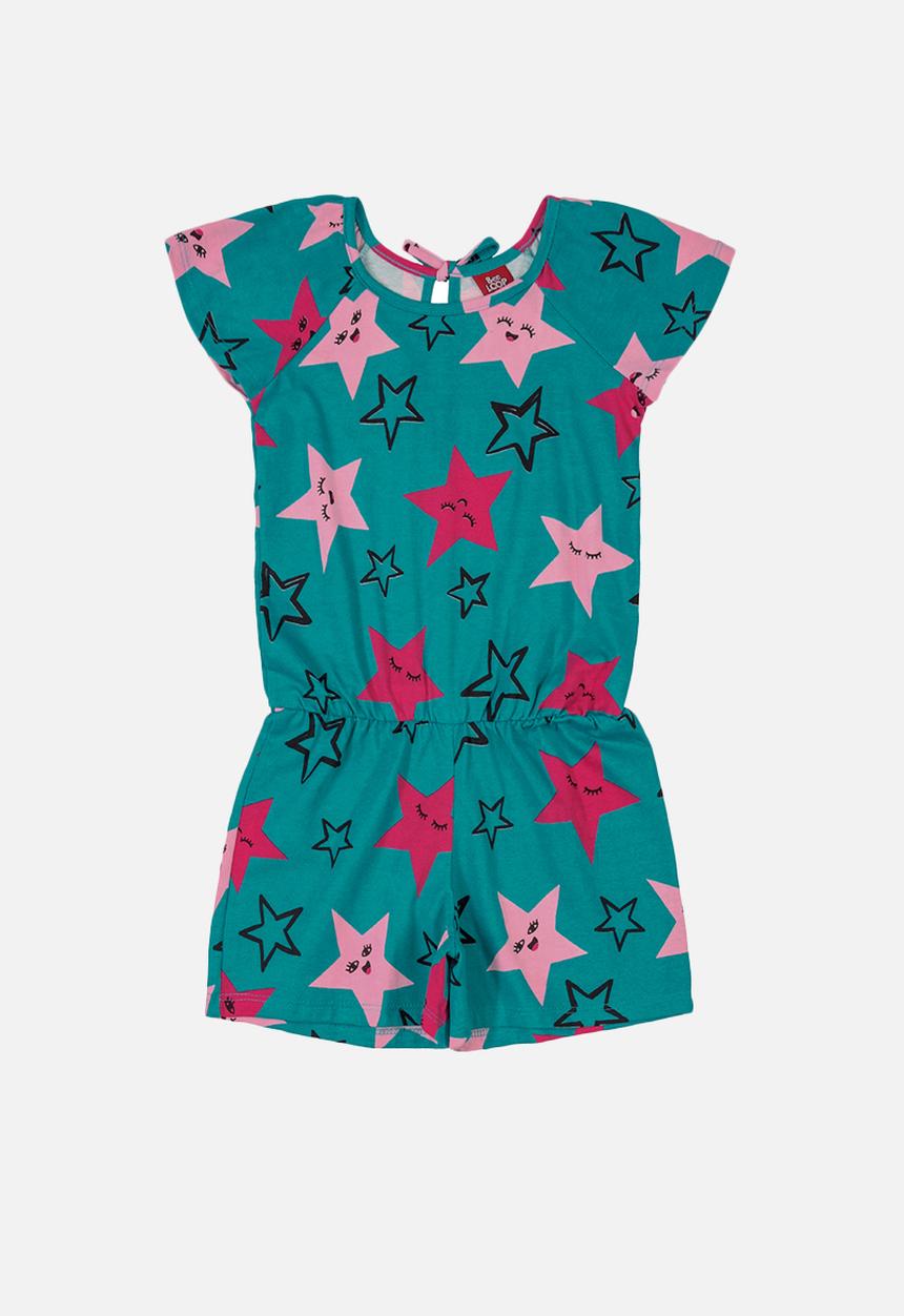Bee Loop - Girls printed playsuit - green & pink