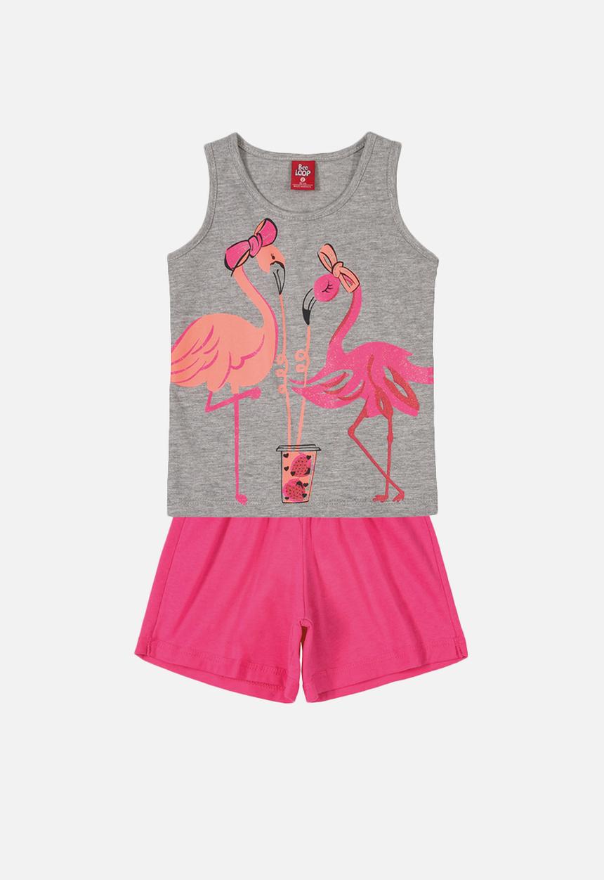Bee Loop - Girls tank top & shorts set - grey & pink