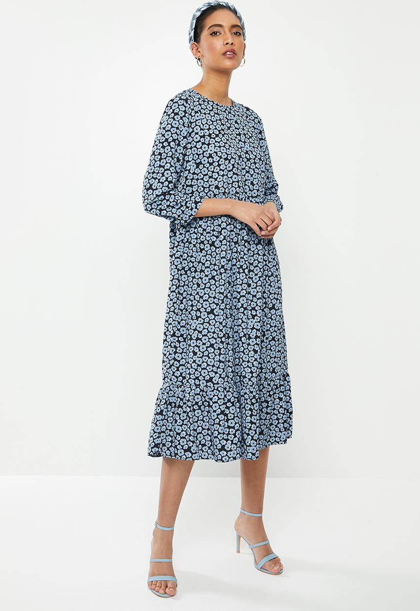 Glamorous - Foral tiered midi dress - dusty blue