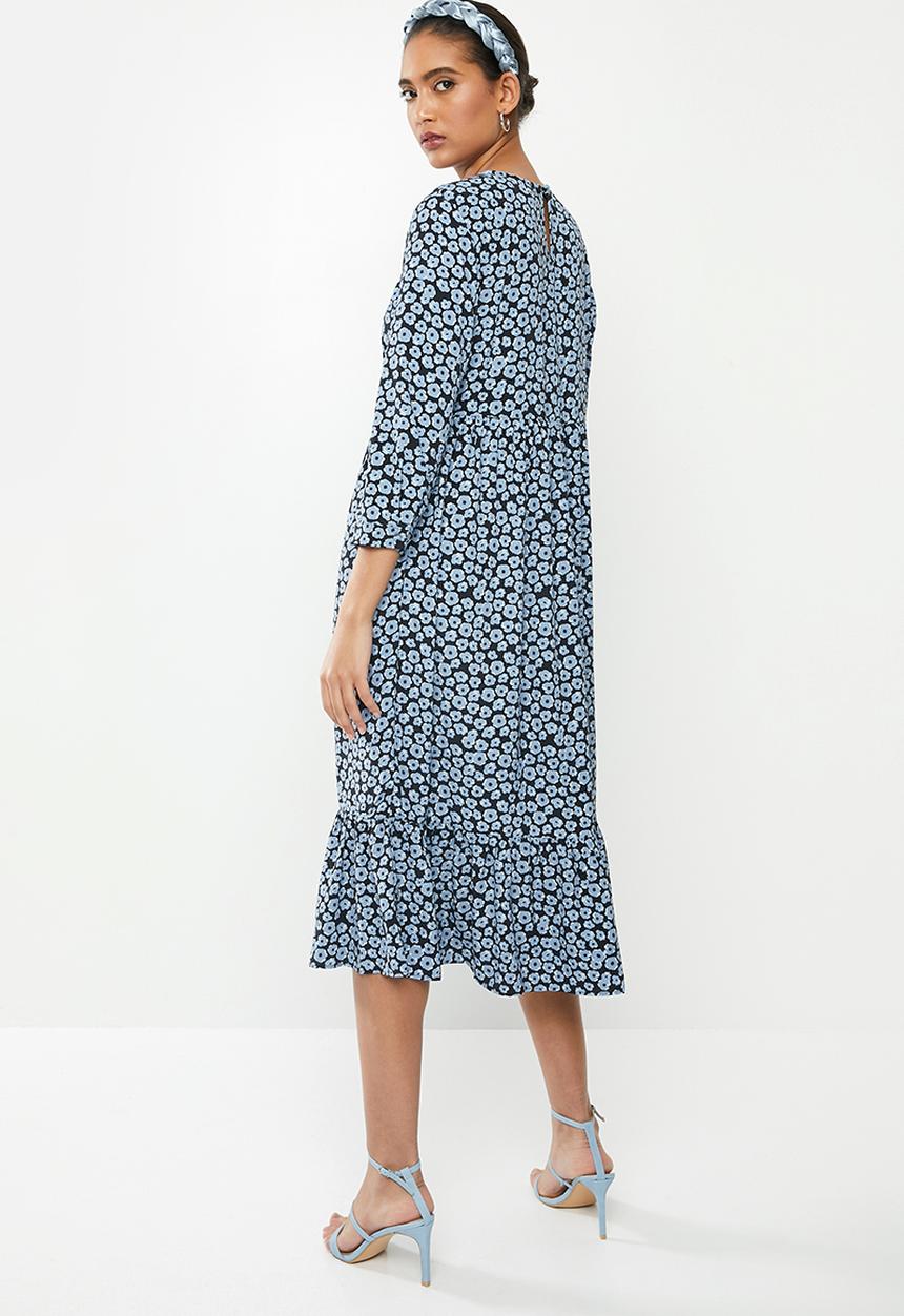 Glamorous - Foral tiered midi dress - dusty blue