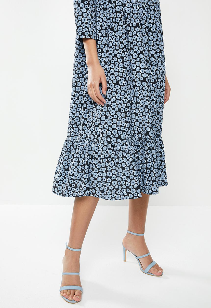 Glamorous - Foral tiered midi dress - dusty blue