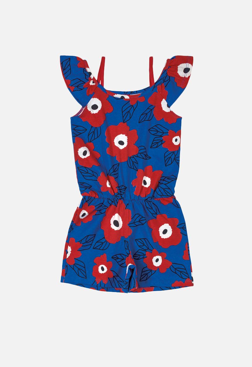 Bee Loop - Girls flower print playsuit - blue & red 