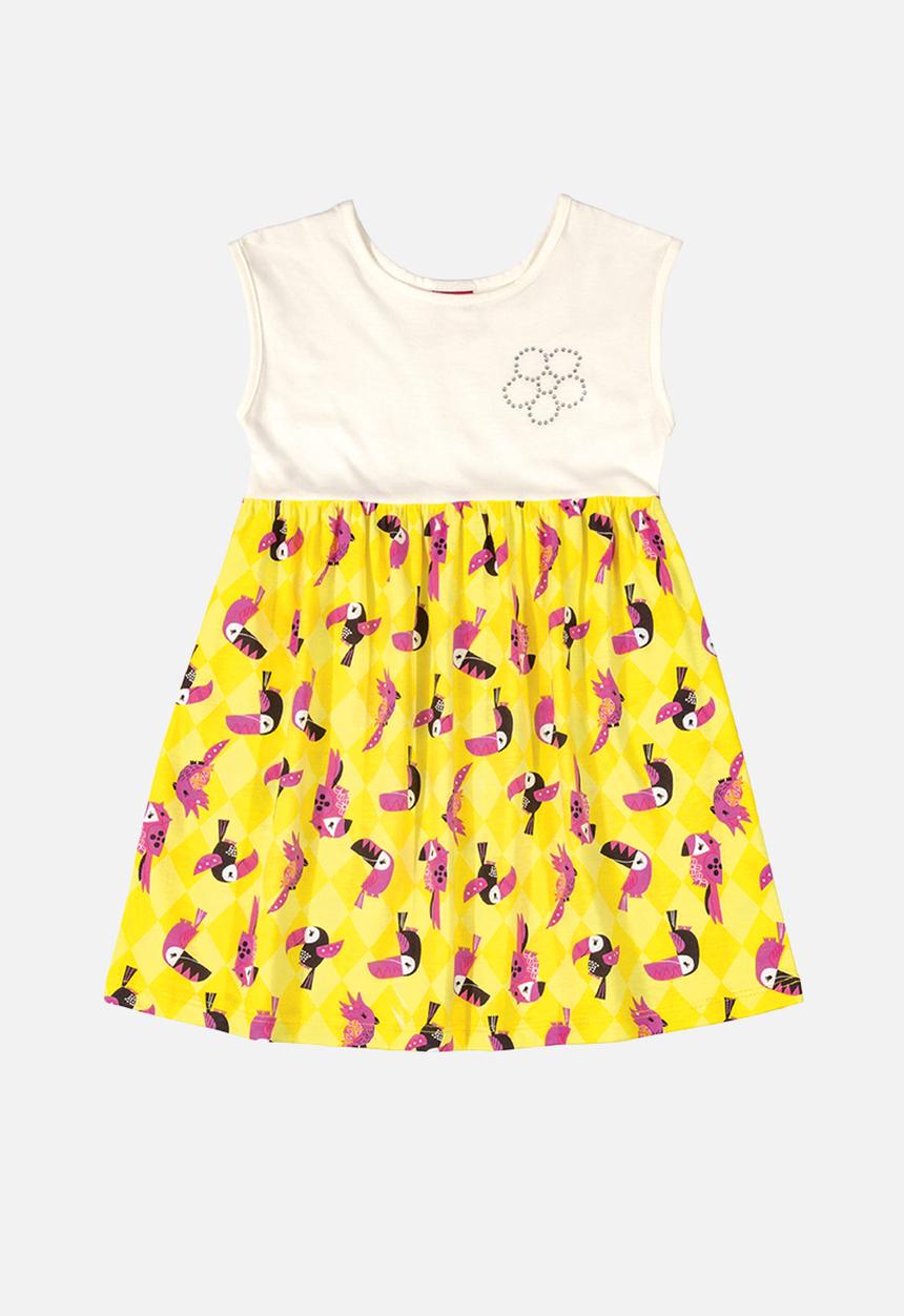 Bee Loop - Printed sleeveless dress - off white & yellow 