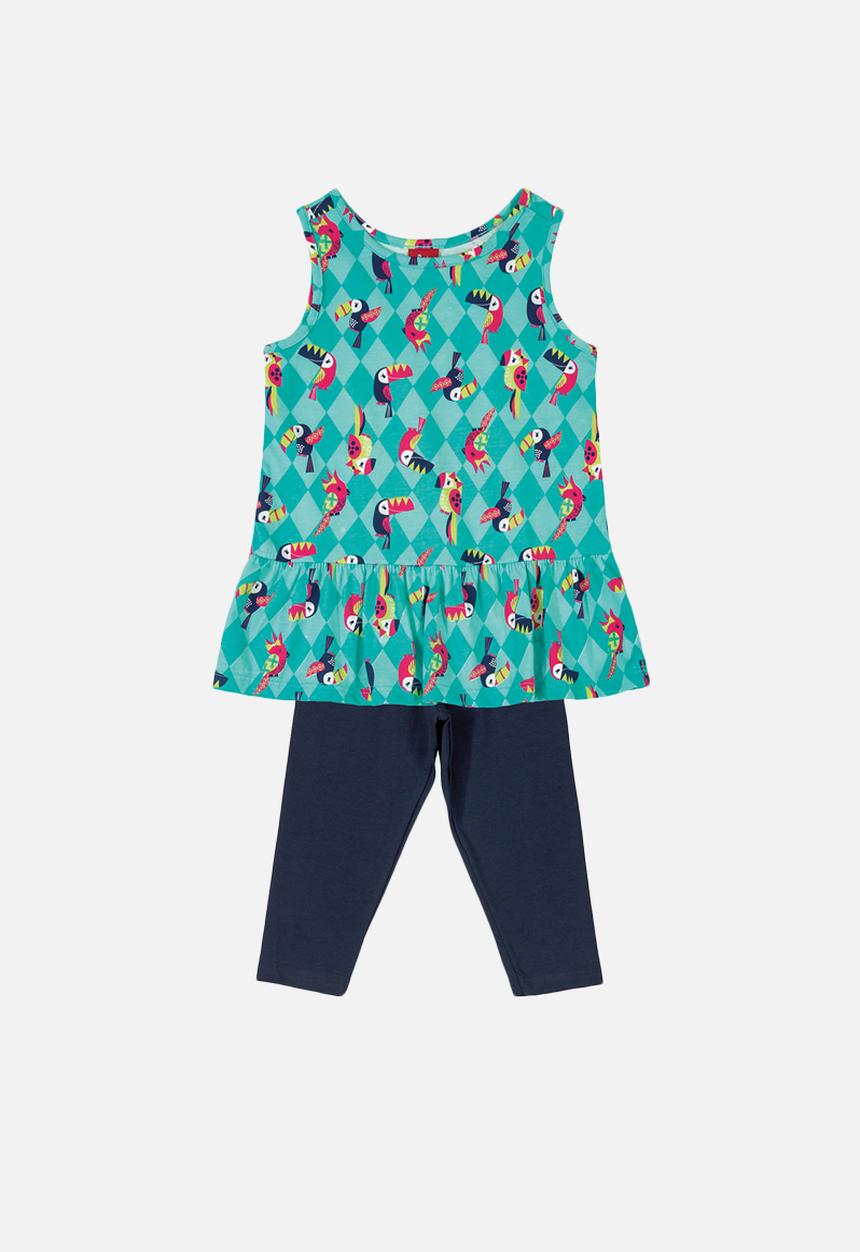 Bee Loop - Girls blouse and pants set - green & navy 