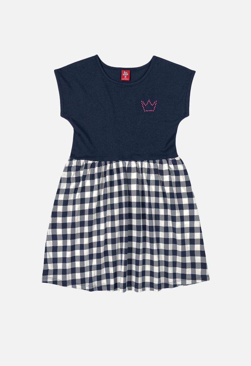 Bee Loop - Girls sleeveless check dress - navy