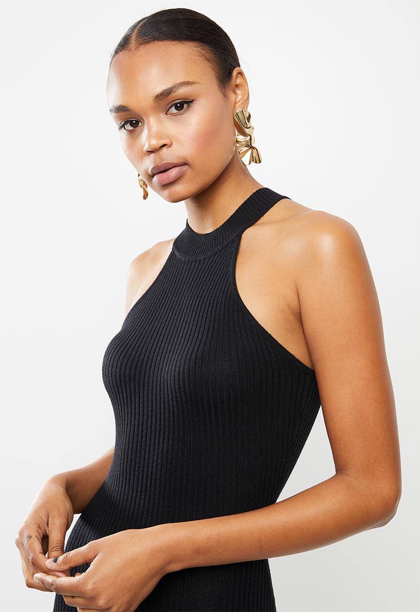 Missguided - High neck detail midi dress - black