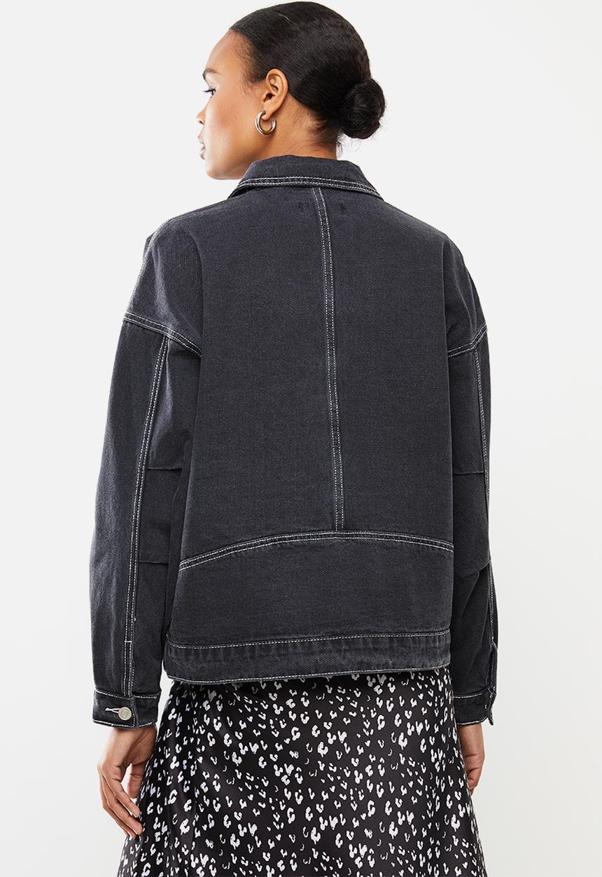 Missguided - 80's Batwing oversized denim jacket - black
