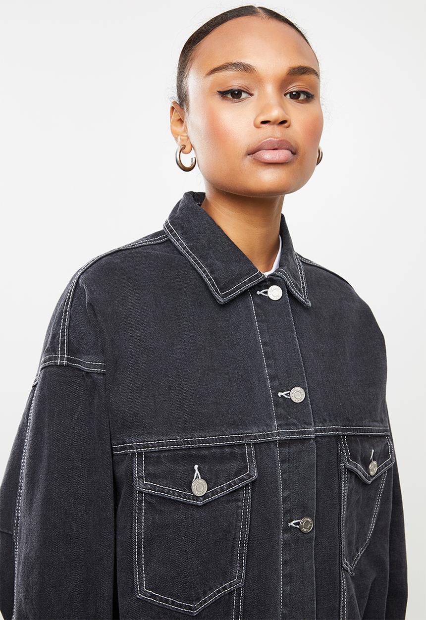 Missguided - 80's Batwing oversized denim jacket - black