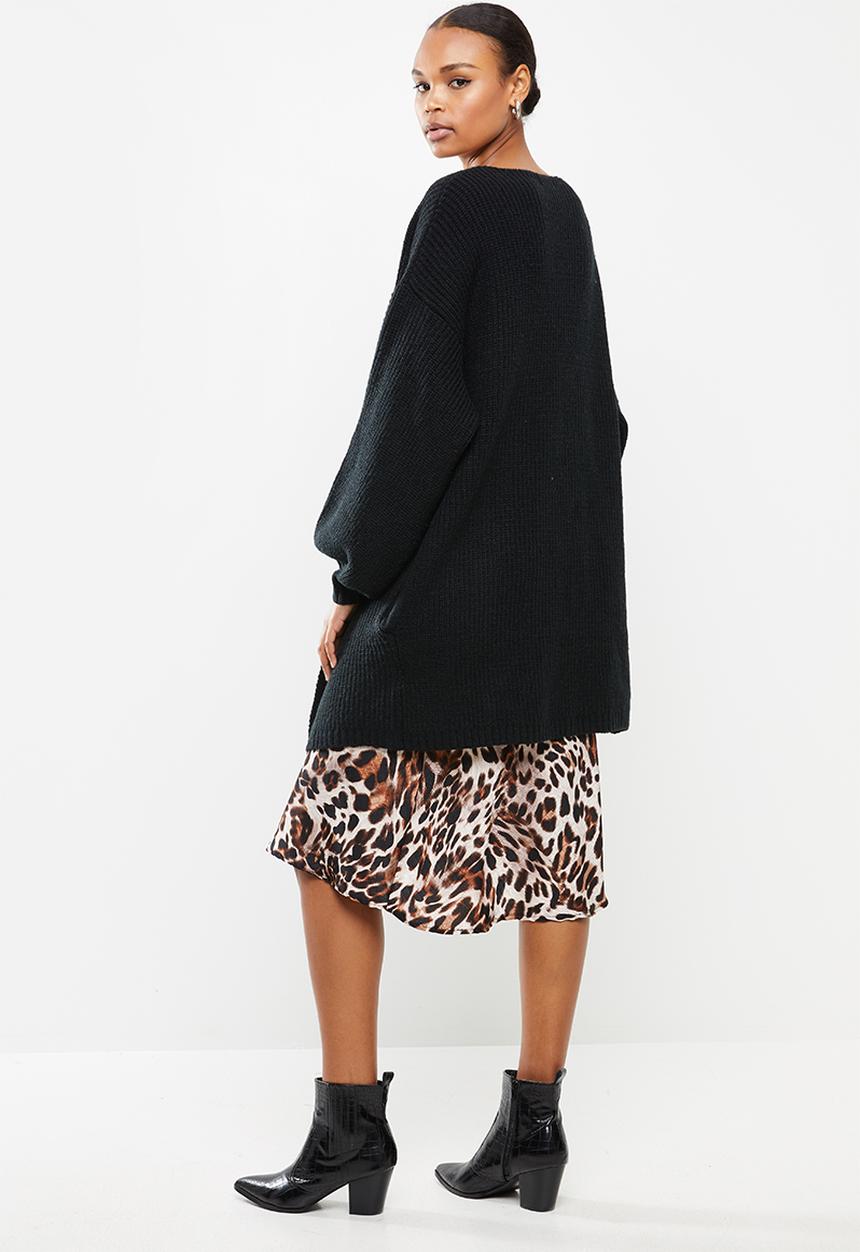 Missguided - Ribbed balloon sleeve oversized cardigan - black