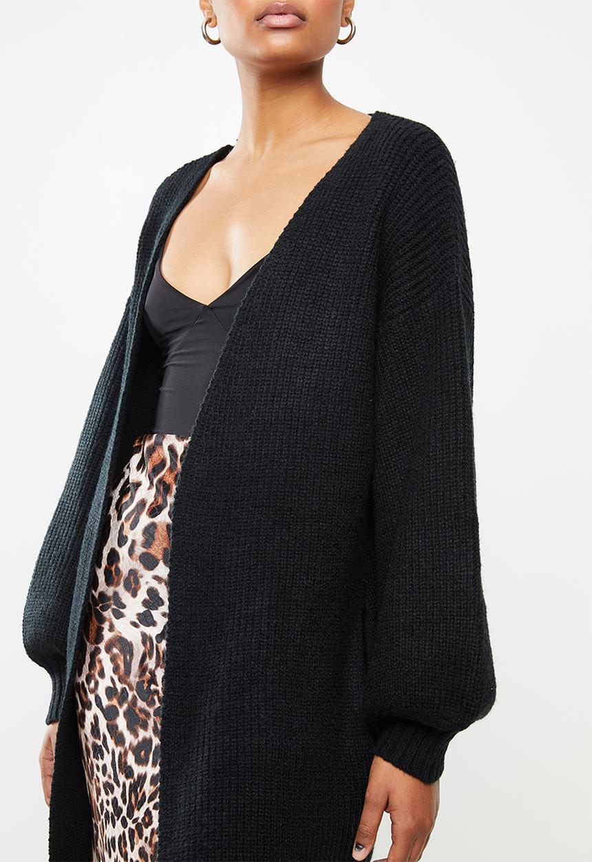Missguided - Ribbed balloon sleeve oversized cardigan - black