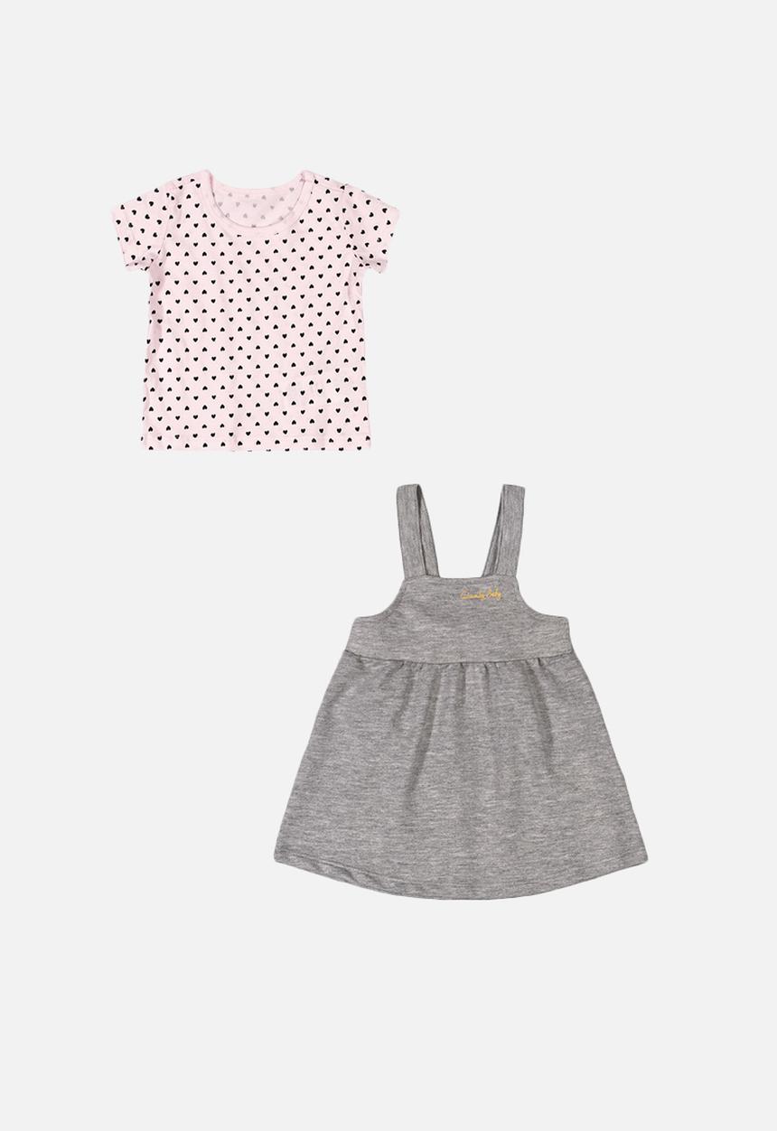 Quimby - Pinafore dress & blouse set - grey/pink