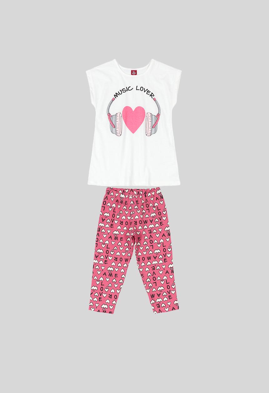 Bee Loop - Girls blouse & pants set - pink & white