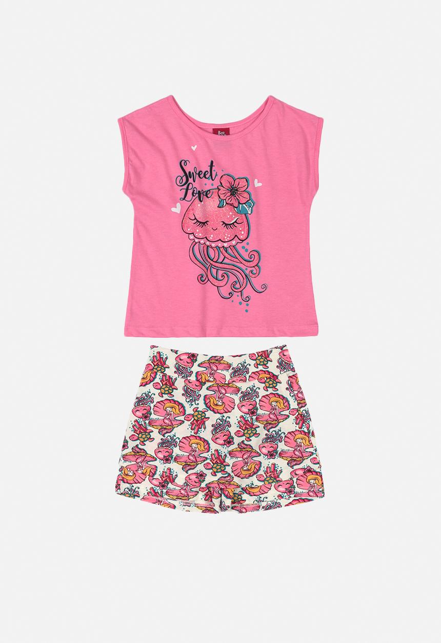 Bee Loop - Girls printed tee & skort set - pink