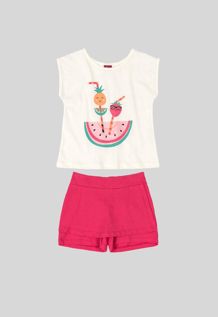 Bee Loop - Girls tee & skort set - pink & white