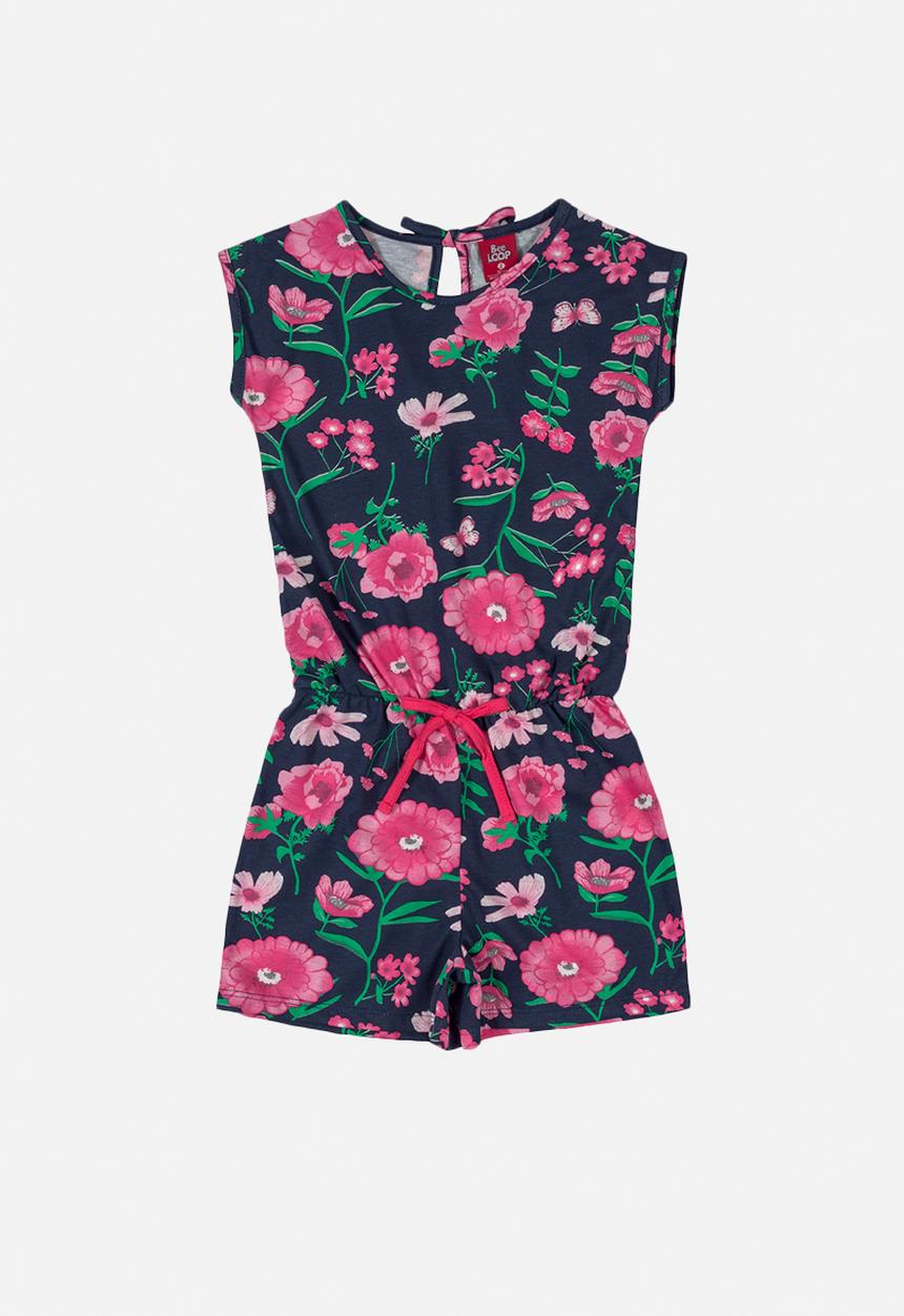 Bee Loop - Girls floral romper - navy & pink