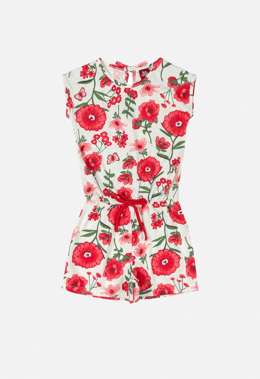 Bee Loop - Floral romper - white & red