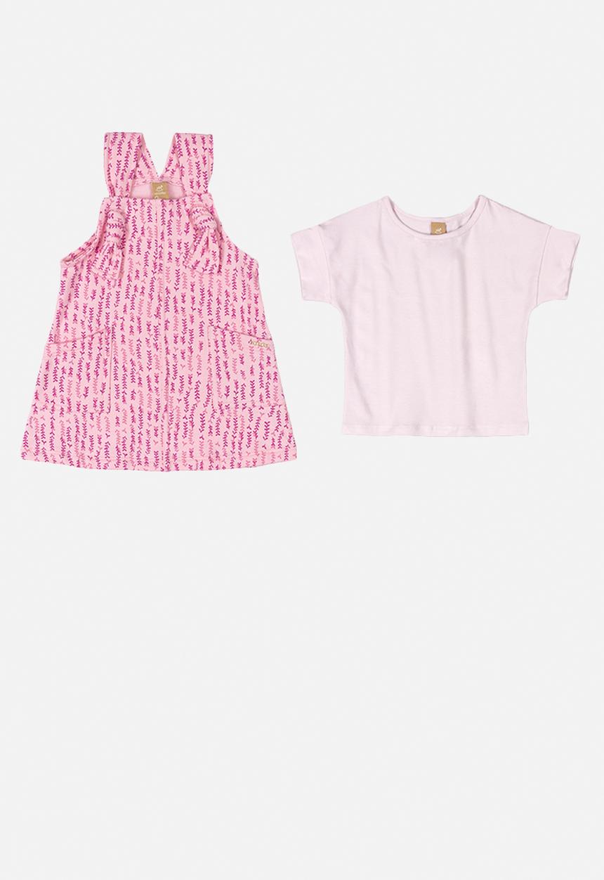 UP Baby - Printed pinafore & blouse set - pink & white
