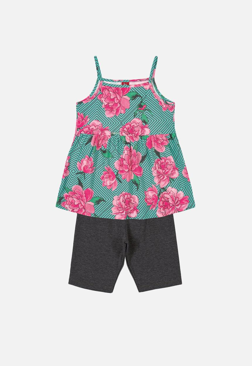 Bee Loop - Floral top & pants set - blue & grey 