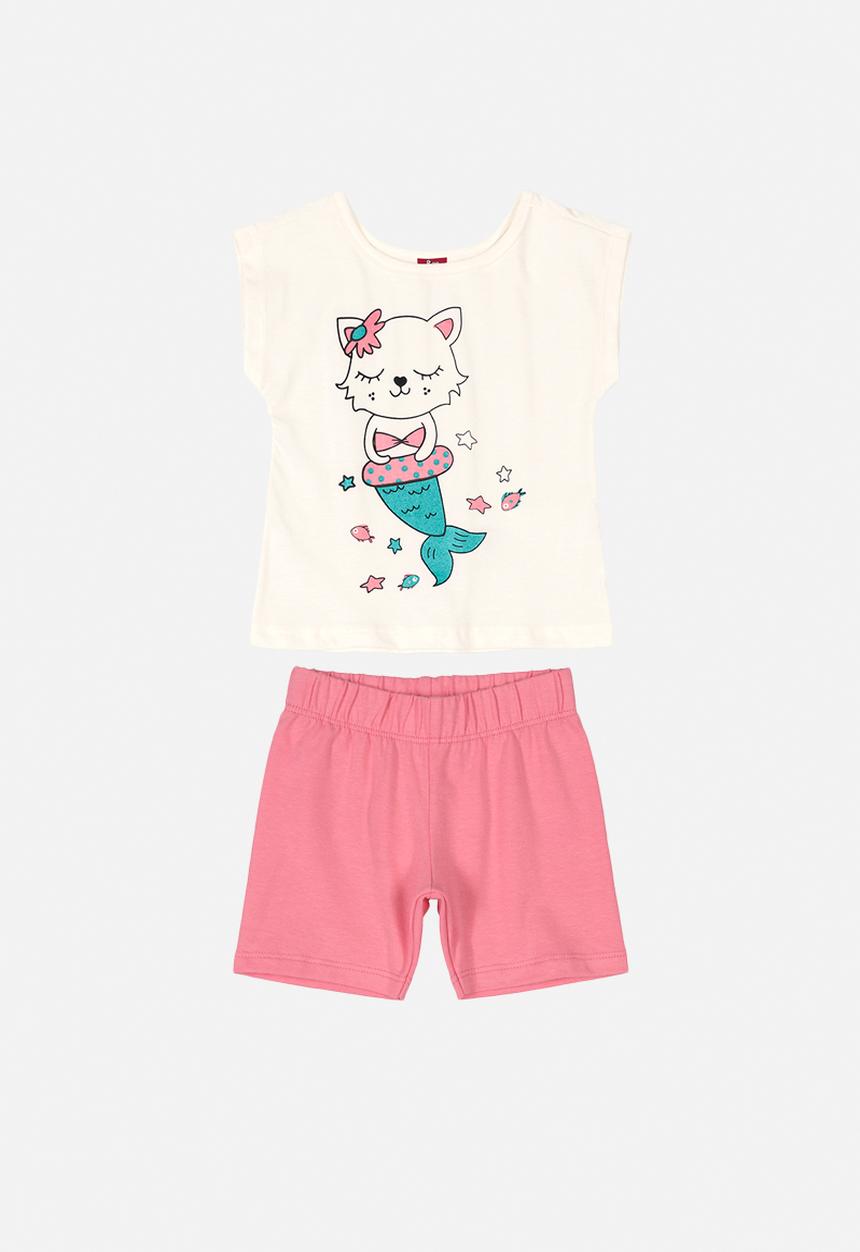 Bee Loop - Blouse & shorts set - pink & white