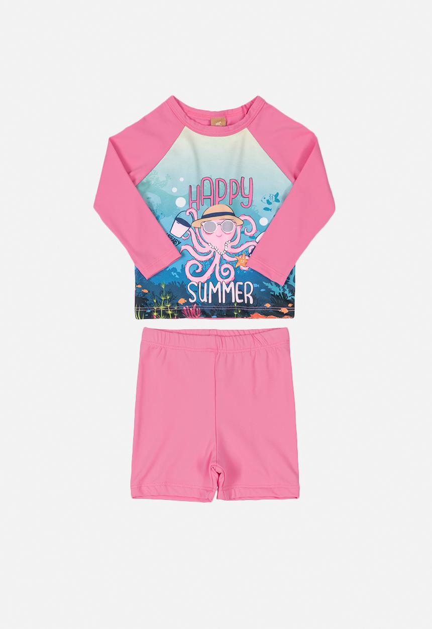 UP Baby - UV protection beach tee  & bermuda shorts set - pink