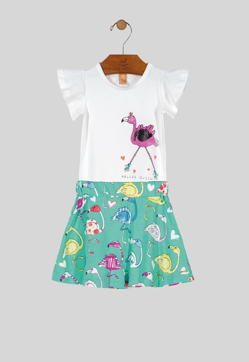UP Baby - Girls bodysuit & skirt set - white & green 
