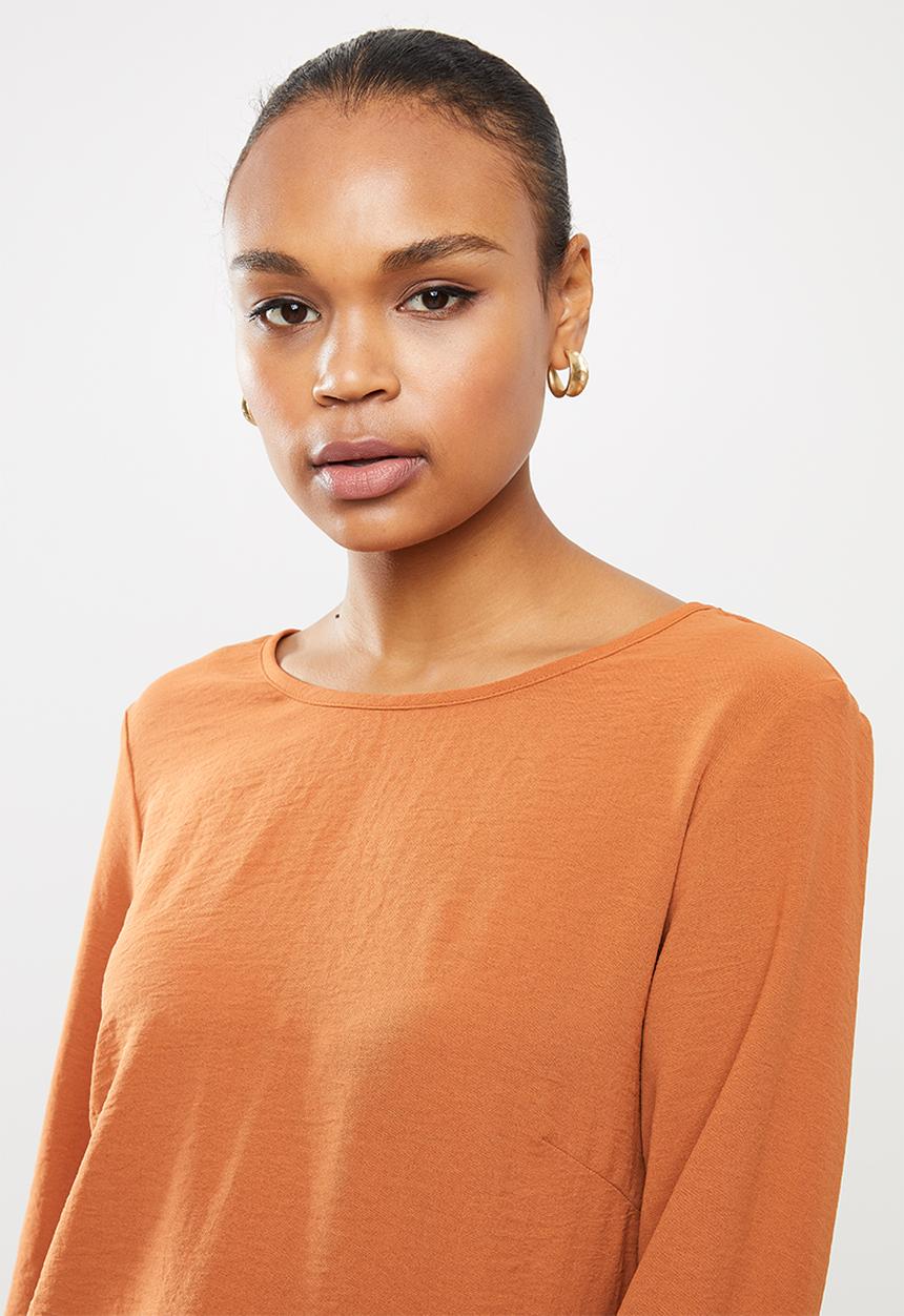 edit - Long sleeve woven cuff shell plain - tobacco