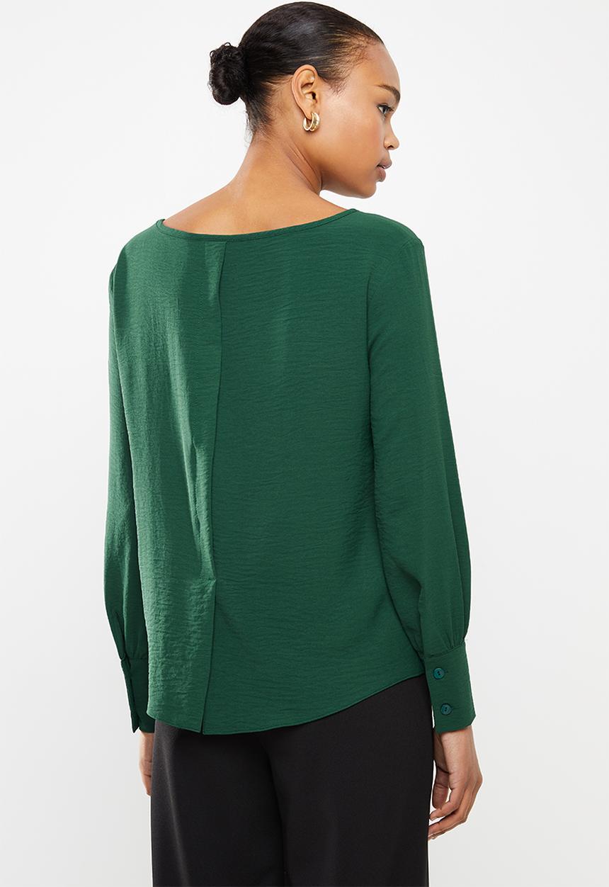 edit - Long sleeve woven cuff shell blouse - emerald