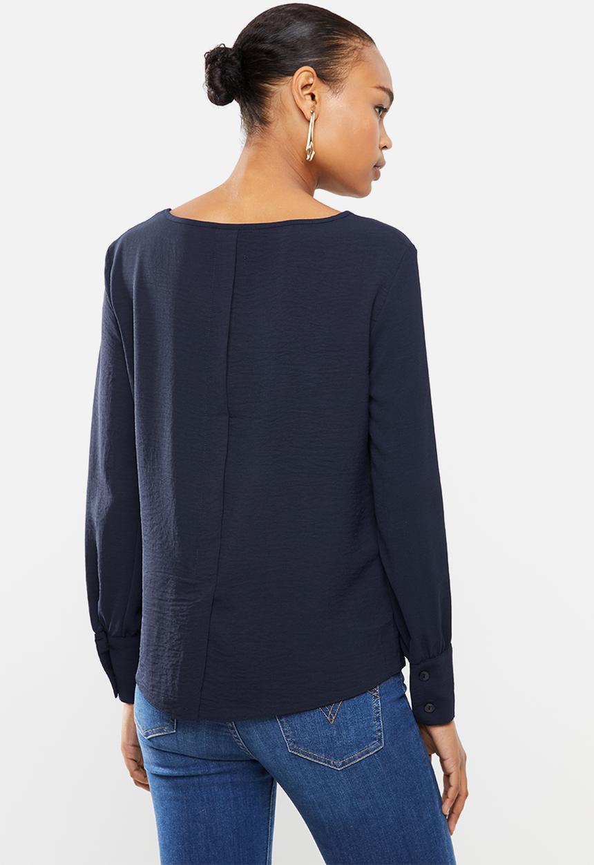 edit - Long sleeve woven cuff shell plain - navy