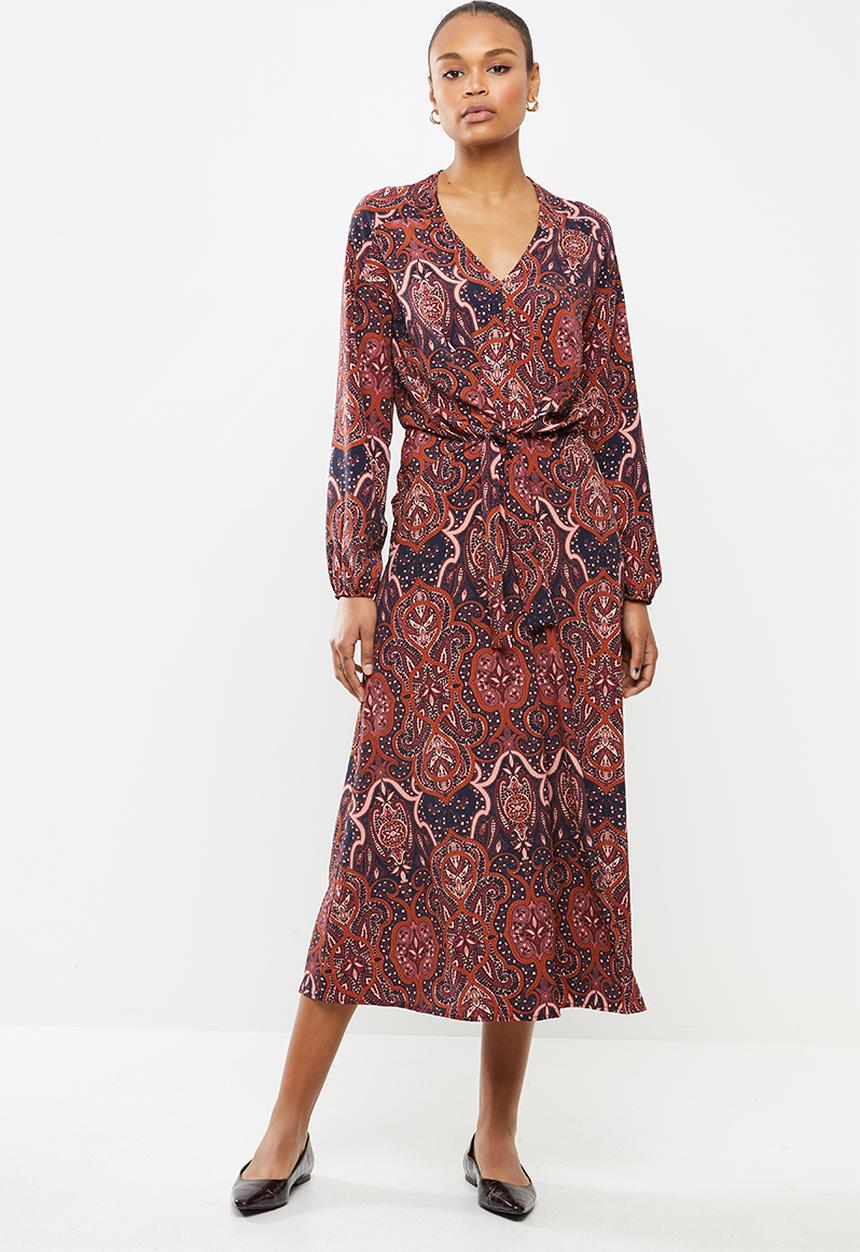 edit - Tie front twill maxi dress - brown 