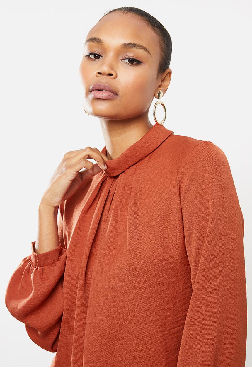 edit - Rolled neck blouse - rust