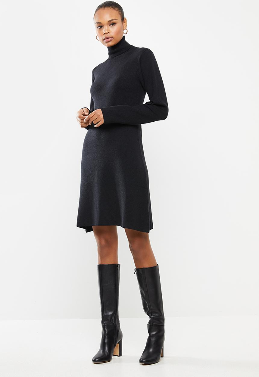 edit - Knitwear polo neck a-line dress - black