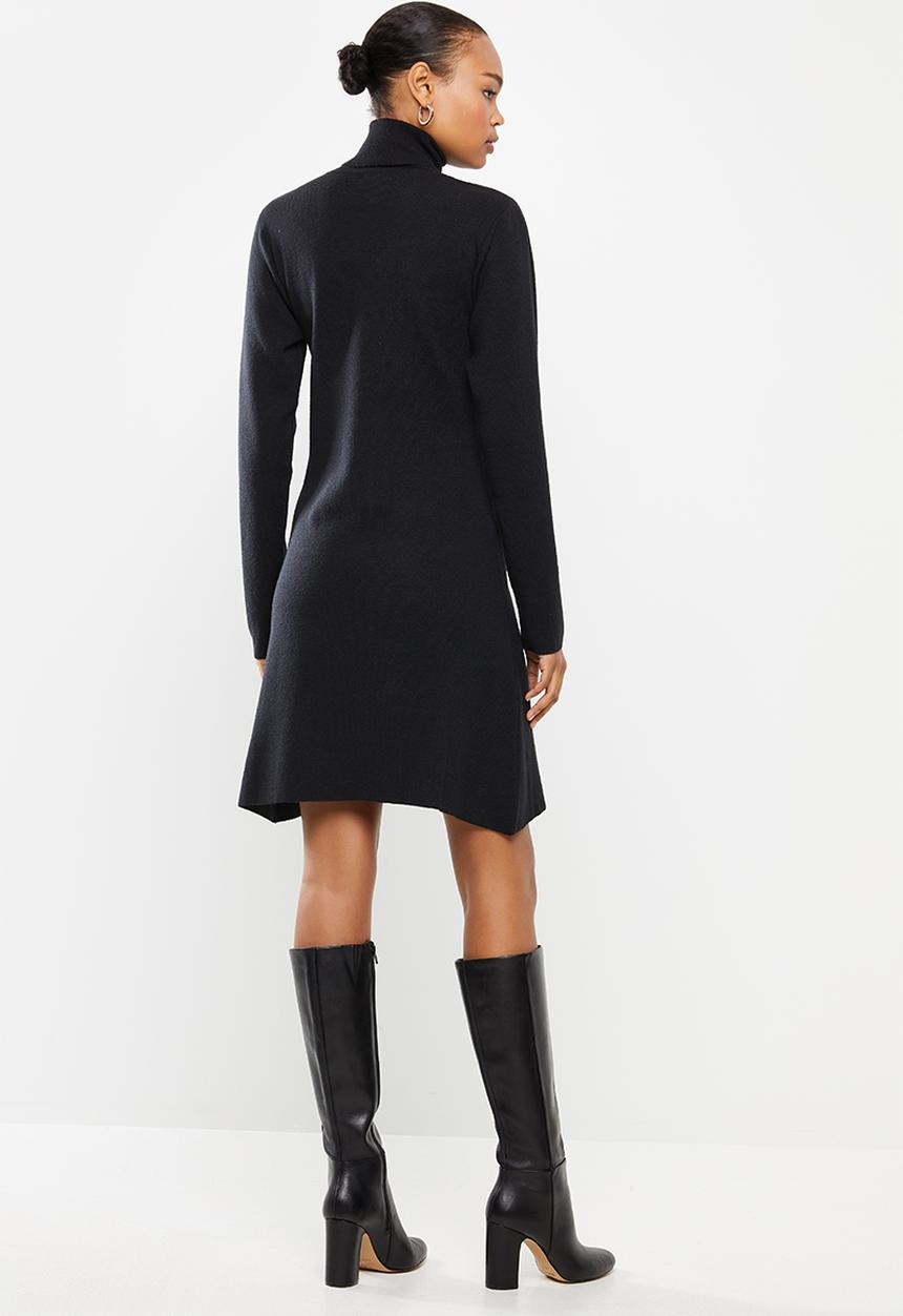 edit - Knitwear polo neck a-line dress - black