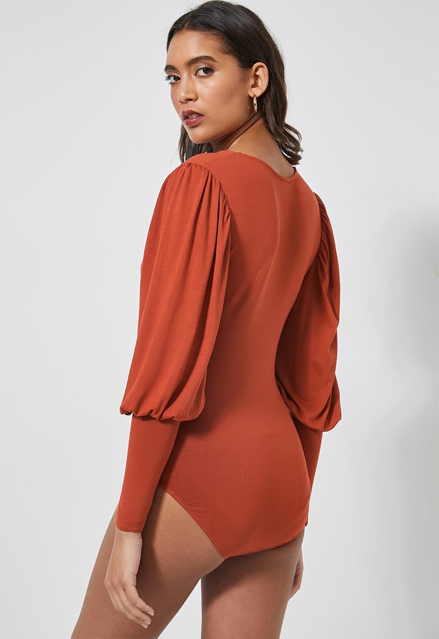 Superbalist - V-neck puff sleeve bodysuit - light tobacco