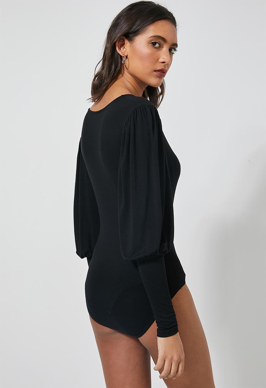 Superbalist - V-neck puff sleeve bodysuit - black