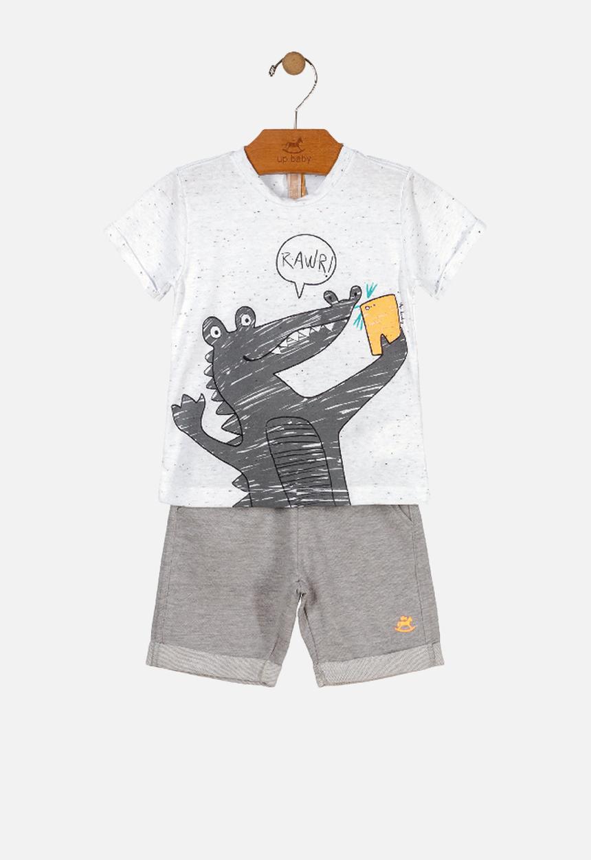 UP Baby - Boys tee & sweat shorts set - white & grey 