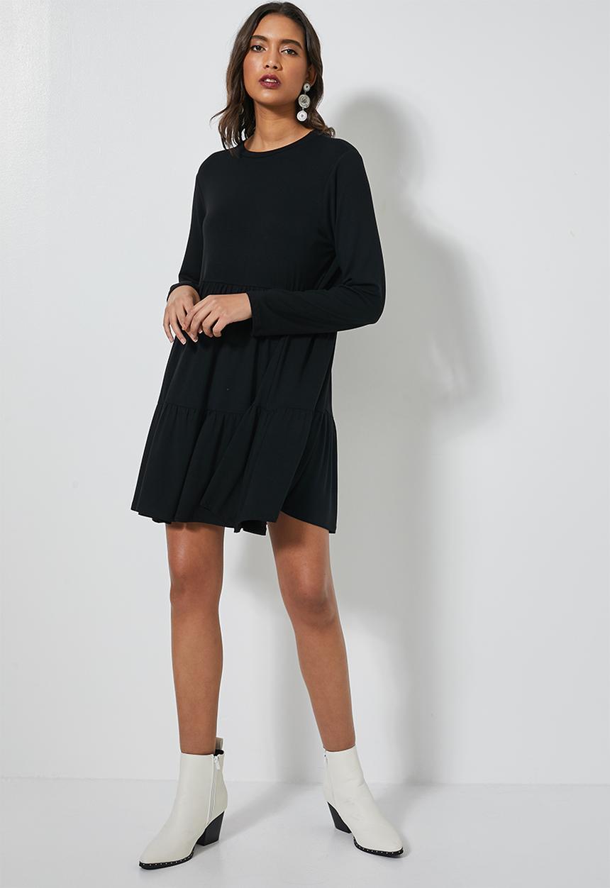Superbalist - Tiered knit dress - black