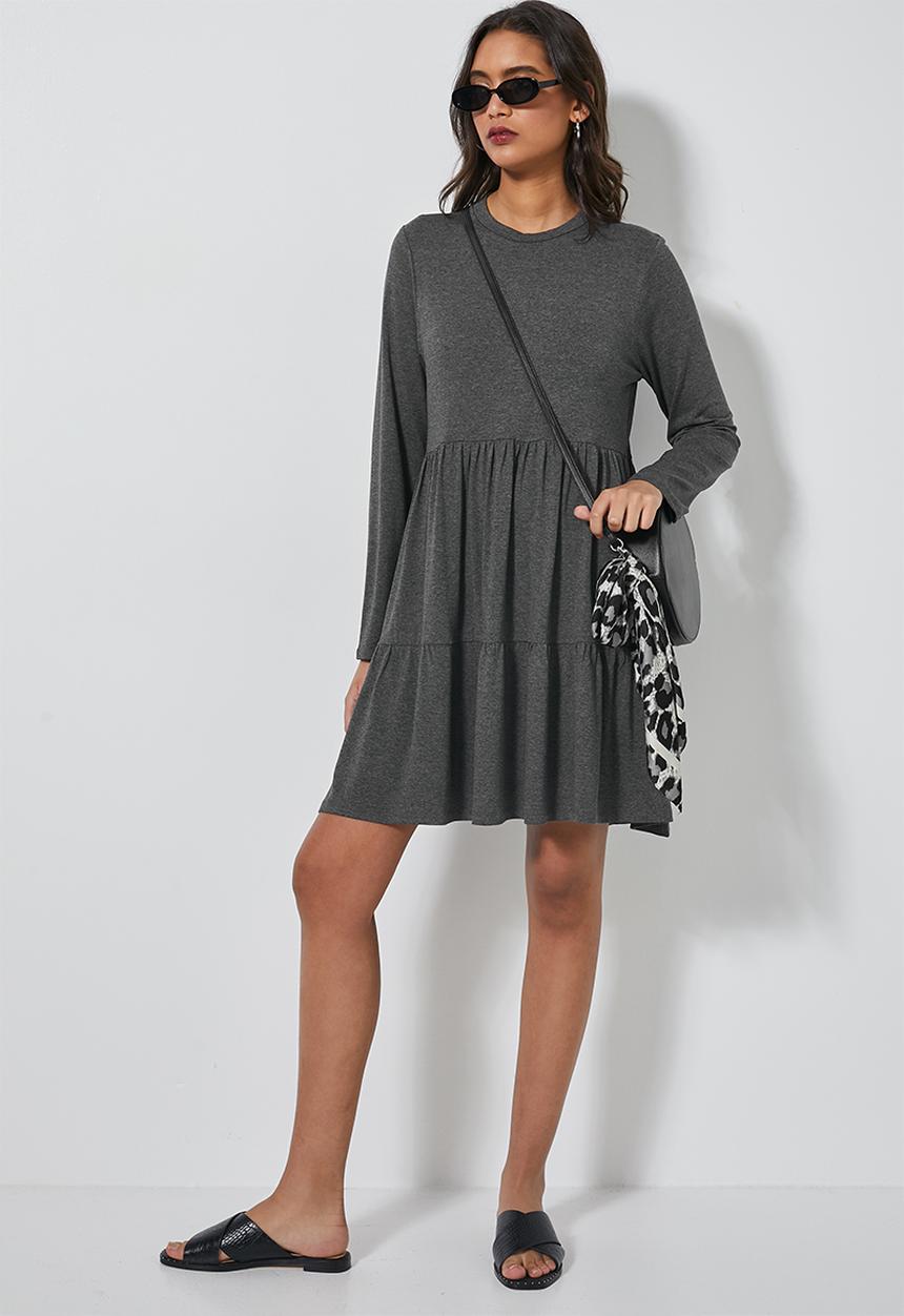 Superbalist - Tiered knit dress - charcoal melange