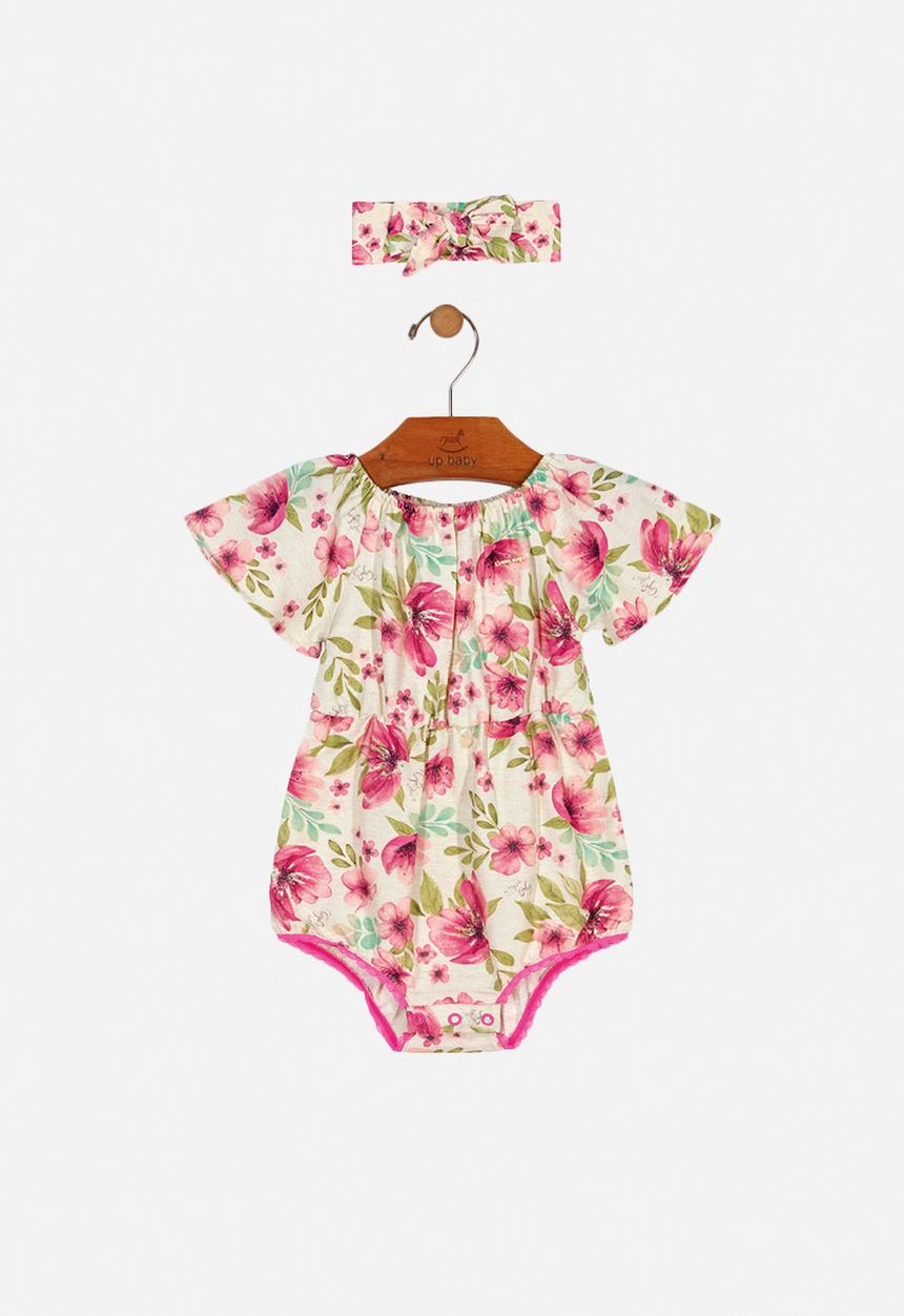 UP Baby - Woven romper & hairband set - purple & green 