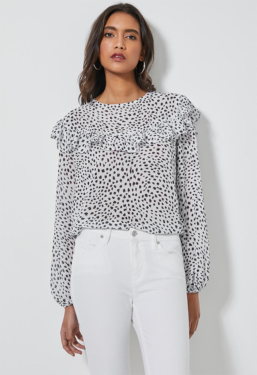 Superbalist - Femme ruffle blouse - white & black 