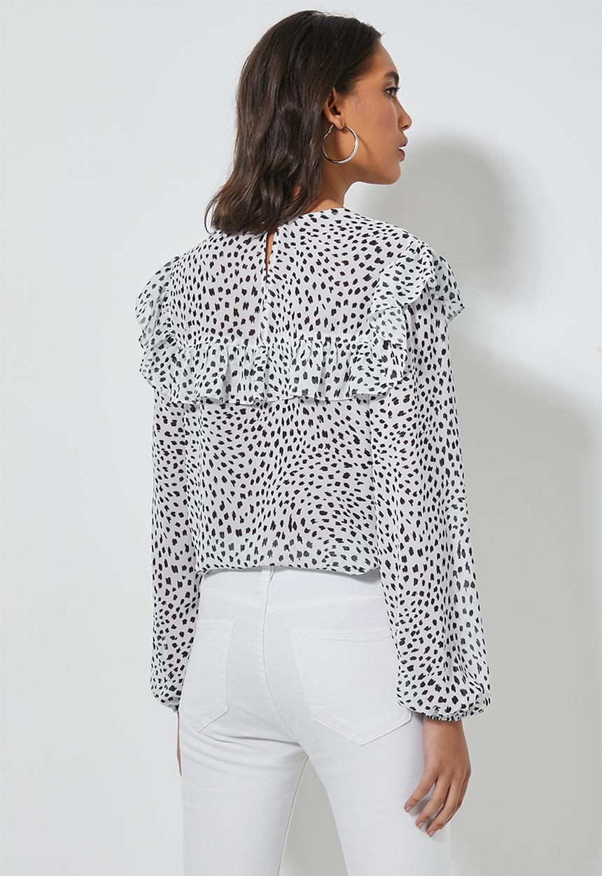 Superbalist - Femme ruffle blouse - white & black 